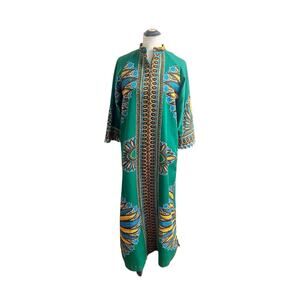 Carol & Mary Honolulu Liane Of Hawaii Vintage Caftan Muumuu M/L Green Multicolor